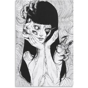 Junji Ito Gothic Horror Black and White Anime Poster Canvas Art Poster and Wall Art Picture Print Modern Family Bedroom Decor Posters 12x18inch(30x45cm)