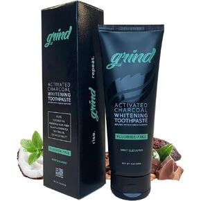 Grind Fluoride-Free Toothpaste, Hydroxyapatite Plus Theobromine, Activated Charcoal, Remineralizing, Whitening, Sensitive Teeth, Dentist Recommended, Natural, Made in USA, 4 oz, 2 pk in Saudi Arabia