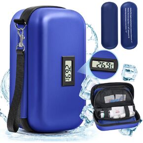 Insulin Cooler Travel Case TSA Approved, Medication Diabetic Cooler With Thermometer Temperature Display Refrigerated Medicine Organizer Bag for Travel With 2 Reusable Ice Pack