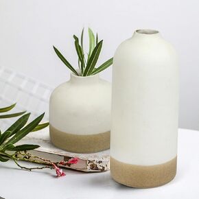 TIED RIBBONS Ceramic Vase Set of 2 | 9.8, 5.5 Inch | Aesthetic Vases for Centerpiece Table, Wedding | Boho Flower Vase for Living Room, Rustic Decor, Minimalist, Modern Decor