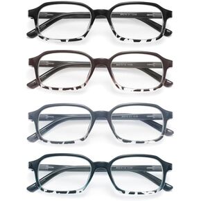 4 Pack Reading Glasses Blue Light Blocking Lightweight Rectangular Computer Reader for Men Women
