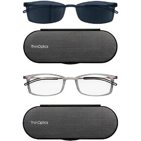 ThinOptics Bundle - Reading Glasses and Sunglasses with Cases - Ultra Thin, Durable, Lightweight