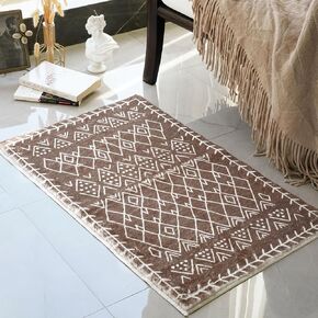 Tititex Navy White Bohemian Area Rug - 1.6'x2.6' Ultra Soft Faux Rabbit Fur Boho Runner Rug Doormat, Non-Slip Mat Washable High-Pile Carpet for Laundry Bedroom Decor