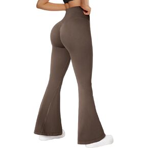 SUUKSESS Women Seamless Scrunch Butt Lifting Flare Leggings High Waisted Tummy Control Yoga Pants (Brown,XL)