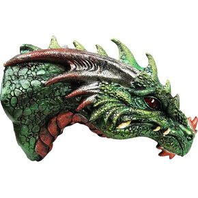 Medieval Castle Dungeon Green Dragon Wall Plaque with LED Illuminated Eyes Sculpture Plaque Home Decor