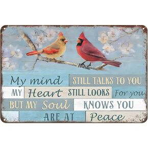 Aenaon Cardinal Bird My Mind Still Talks to You Vintage Metal Tin Signs Wall Decor Restaurant Bar Cafe Club Kitchen Decor Tin 12x8 Inch