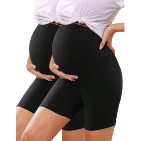 KIM S Black Maternity Biker Shorts Over The Belly Plus Size Pregnancy Shorts Leggings Activewear Yoga (Black+Black XL