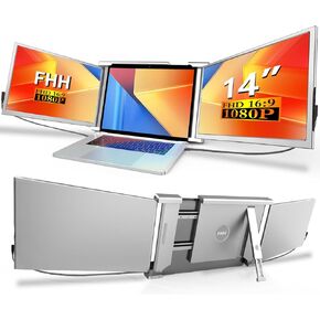 FHH Laptop Screen Extender, 14" FHD 1080P Triple Monitor for Laptop Extension- 315°Rotate Portable Dual Monitor Screen for 13.3"-16.5" Laptops Type-C/HDMI/USB-A Plug & Play for Wins/Mac/Chro
