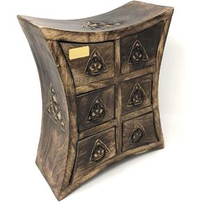 vrinda® Wooden Storage Almirah Curved Triquetra - Premium Quality Wood Handcrafted Herb Cupboard for Wicca, Pagan, and Herbal Practices - Compact 6" L x 4" W x 8" H Size