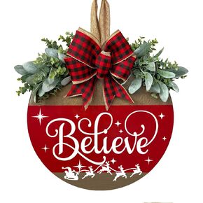 Christmas Welcome Front Door Signs for Home, Wooden Welcome Sign Door Hanger Wreath Christmas Decorations Front Door Decor