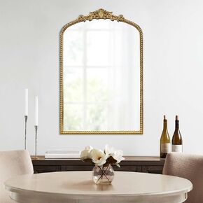 Madison Park Lilbeth Wall Mirror for Bedroom, Large Hanging Traditional Living Room Accent Mirror, Wood Frame, Arched Top & Beaded Details Entryway Mirror, Ready to Hang Bedroom Wall Decor, 39"H Gold