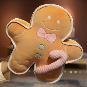 Cartoon Gingerbread Man Pillows Plush Christmas Gingerbread Throw Pillow Christmas Festival New Year Decor Pillow for Couch,Bed,Creative Stuffed Pillow, Khaki,14.17"