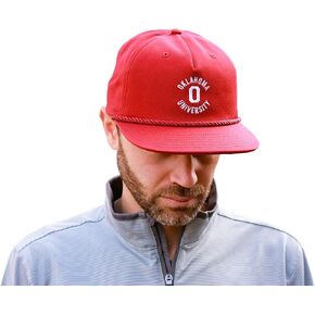 Red & West NCAA Oklahoma Sooners Old School Flat Brim 5 Panel Rope Hat- Adjustable Snapback