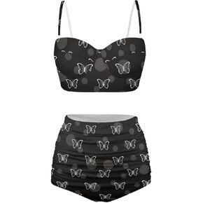 Women's High Waisted Swimming Suit with Adjustable Straps Bikini Sets Plus Size,Size S-2XL