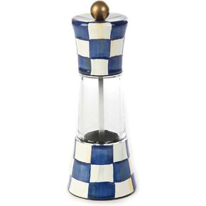 MACKENZIE-CHILDS Enamel Grinder, Refillable Manual Salt Grinder and Pepper Grinder, Black-and-White Courtly Check