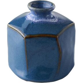 Wazakura Minoyaki Ceramic Small Ikebana Flower Bud Vase Made in Japan, Handpainted Floral Arrangement Pottery Supplies Hexagon Shaped Blue Vase - Hexagon Shaped Blue Vase