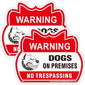 Dogs on Premises Sign, No Trespassing Sign, Beware of Dog Sign, 2Pack-10" x 7" Dog On Duty Sign, Dog in Yard Sign, Rust Free Reflective Aluminum, UV Protected, FadeResistant, Easy to Mount