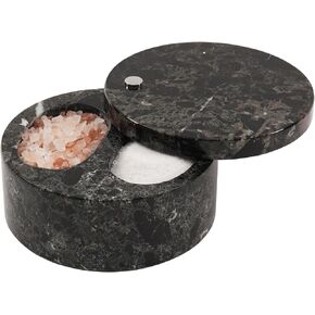 Radicaln Marble Salt Cellar With Lid White 5" Inch Handmade Salt And Pepper Bowl - Spice Container For Kitchen Table - Sugar Bowl Seasoning Jars With Lid Dual Compartments - Salt Holder