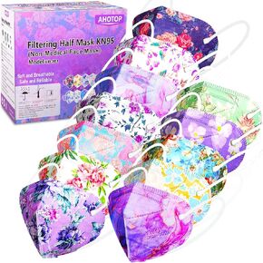 Individually Wrapped KN95 Face Masks with Colorful Floral Design, 5 layer for Adults Women Men, 60 Pack