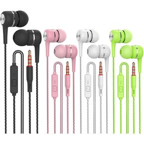 Heavy bass Earphone Color Call with Mic Stereo Earbud Headphones Mixed Colors (Black + White + Pink + Green 8 Pairs)