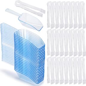 Plastic Ice Tongs and Scoops 48 Pack of Set, Small Utility Serving Tongs Kitchen Scoops Tongs Sugar Cube Tongs for Cocktail Party Buffet Candy Dessert