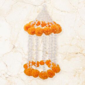Diwali Orange Chimes Marigold Garland for Home Wedding Party Door Mantel Decorations Artificial Marigold Flowers Hanging Pendants for Halloween Day of The Dead Christmas