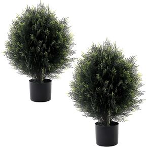2 Pack 5ft(60") Artificial Cedar Topiary Trees Artificial Shrubs Cypress Tree Outdoor Artificial Shrubs Fake Plants UV Rated Potted Plants for Front Porch Décor ，Outdoor, Indoor, Front Door, Office