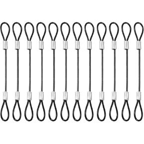 PENCK 2mm Security Cable with Loops 12inch Black Small Cable Lock Vinyl Coated Gate Chain Link Stainless Steel Wire Rope Short Lanyard Cable for Stage Lighting Luggage 4Pcs