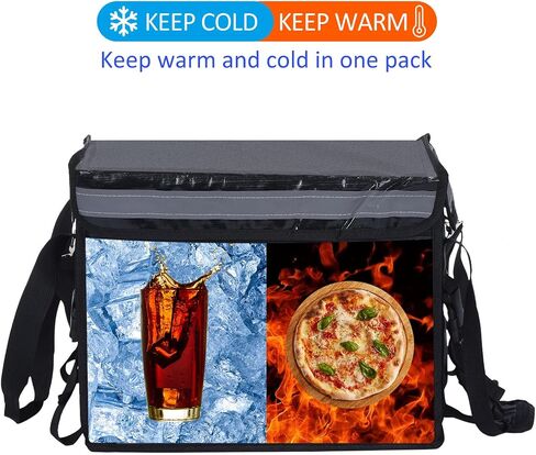 M METERXITY 1 Pack Insulated Bag - Waterproof & Foldable Catering Thermal Bag Pizza Bags W/Divider, Apply to Hot/Cold Food Take Out (18.1x13.4x13.4 Inch, Black) in Saudi Arabia