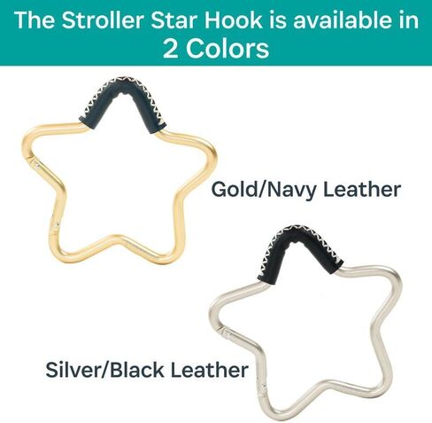 BUGGY GEAR STAR HOOK by BUGGYGEAR Gold/Navy Leather - The Perfect Way to Carry Your Baby Diaper Bag - Use The Hook on Your Stroller Handle Bars and Let The Hooks Do The Work in Saudi Arabia