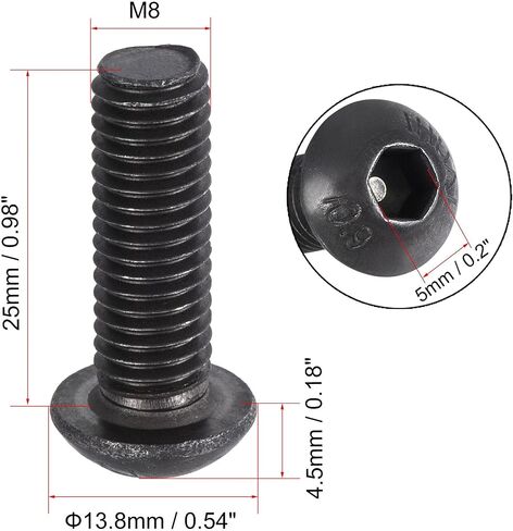 uxcell M8x25mm عرافة المقبس زر غطاء الرأس البراغي مسامير الكربون الصلب 25pcs in Saudi Arabia