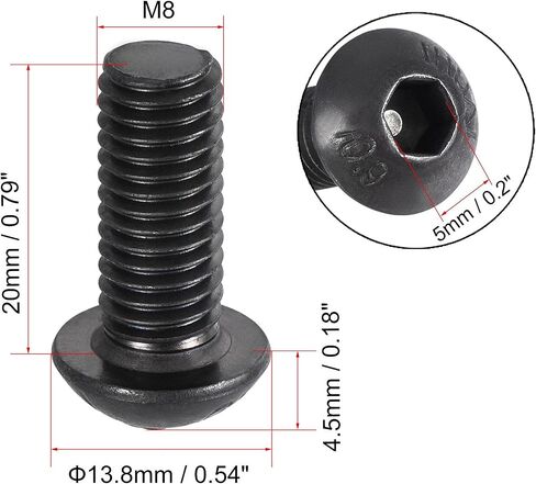 uxcell M8x25mm عرافة المقبس زر غطاء الرأس البراغي مسامير الكربون الصلب 25pcs in Saudi Arabia