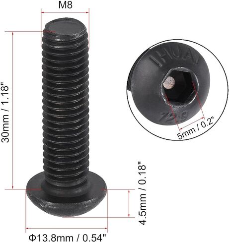 uxcell M8x25mm عرافة المقبس زر غطاء الرأس البراغي مسامير الكربون الصلب 25pcs in Saudi Arabia