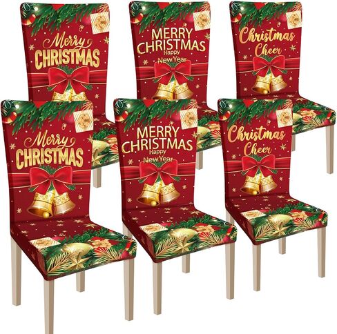 Ganeen 6 Pcs Christmas Chair Covers Merry Christmas Chair Back Cover Stretch Christmas Seat Cover Washable Xmas Dining Chair Protector Slipcover for Dining Room Kitchen Holiday Party (African Style) in Kuwait