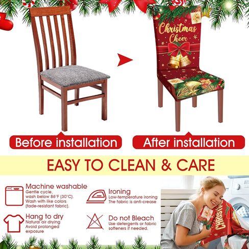 Ganeen 6 Pcs Christmas Chair Covers Merry Christmas Chair Back Cover Stretch Christmas Seat Cover Washable Xmas Dining Chair Protector Slipcover for Dining Room Kitchen Holiday Party (African Style) in Kuwait