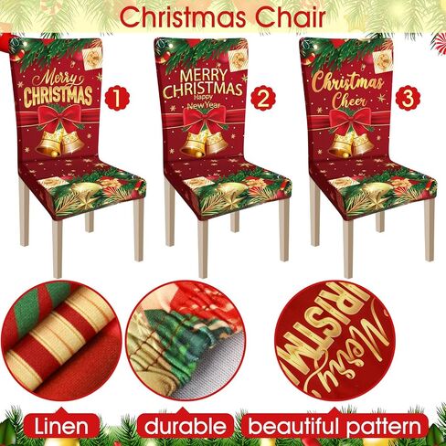 Ganeen 6 Pcs Christmas Chair Covers Merry Christmas Chair Back Cover Stretch Christmas Seat Cover Washable Xmas Dining Chair Protector Slipcover for Dining Room Kitchen Holiday Party (African Style) in Kuwait