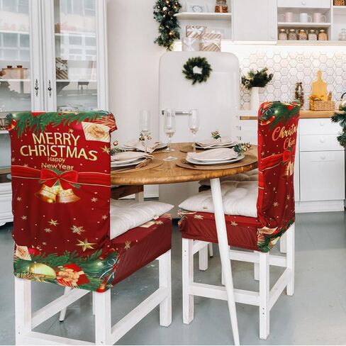 Ganeen 6 Pcs Christmas Chair Covers Merry Christmas Chair Back Cover Stretch Christmas Seat Cover Washable Xmas Dining Chair Protector Slipcover for Dining Room Kitchen Holiday Party (African Style) in Kuwait