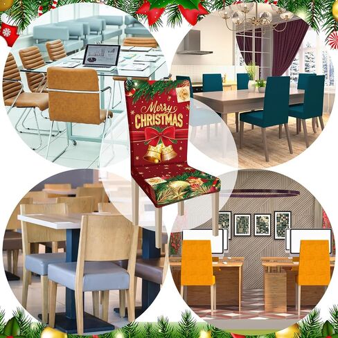 Ganeen 6 Pcs Christmas Chair Covers Merry Christmas Chair Back Cover Stretch Christmas Seat Cover Washable Xmas Dining Chair Protector Slipcover for Dining Room Kitchen Holiday Party (African Style) in Kuwait