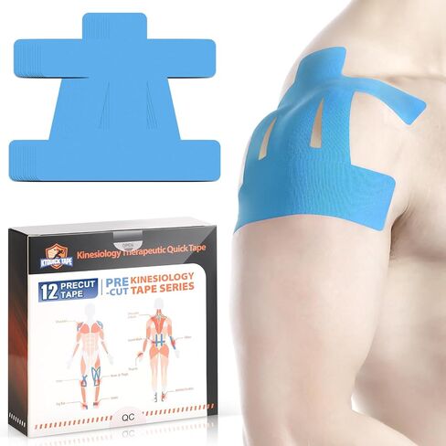 Kinesiology Tape for Shoulder, 12 Count Shoulder Tape Precut, KTQUICK Original Cotton Waterproof & Breathable, Enhance Elastic Kinesiology Athletic Tape for Shoulder Support and Muscle Sports in Kuwait