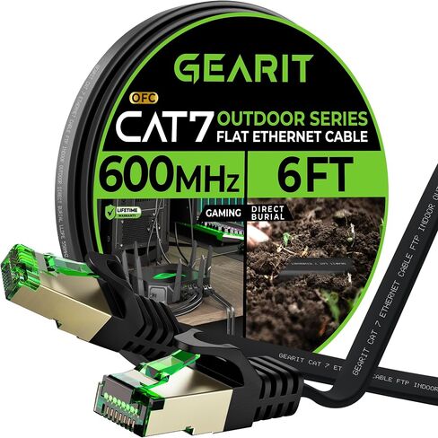 GearIT Cat 7 Outdoor Flat Ethernet Cable (15ft, Black) Direct Burial Rated LLDPE Jacket - Indoor Cat7 Shielded FTP 600MHz 10Gbps High Speed Gaming Computer Network RJ45 Snagless Patch Cord Internet in Saudi Arabia
