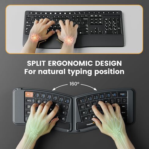 ProtoArc Ergonomic Foldable Keyboard, Split Folding Bluetooth Keyboard, Ultra Slim Travel Keyboard, Portable Bluetooth Keyboard for iPad, iPhone, Tablet, Laptop, PC in Saudi Arabia