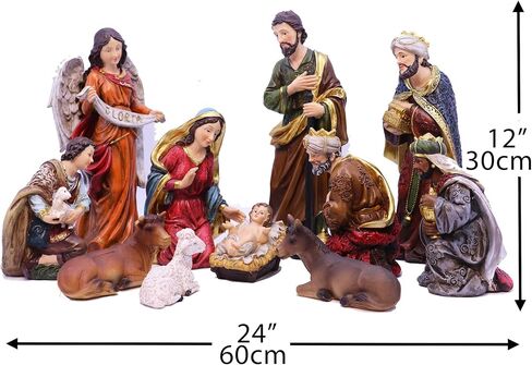 Zayton Nativity Set Christmas Indoor Figurines 11 pcs Nativity Scene Set 5.5“ Holy Family Miniatures Statue Crib Jesus Manger Ornament Church Xmas Gift Home Decoration in Saudi Arabia