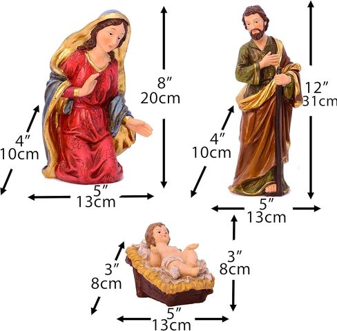 Zayton Nativity Set Christmas Indoor Figurines 11 pcs Nativity Scene Set 5.5“ Holy Family Miniatures Statue Crib Jesus Manger Ornament Church Xmas Gift Home Decoration in Saudi Arabia