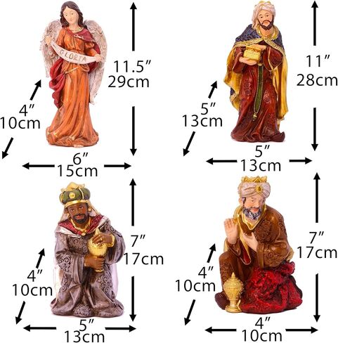 Zayton Nativity Set Christmas Indoor Figurines 11 pcs Nativity Scene Set 5.5“ Holy Family Miniatures Statue Crib Jesus Manger Ornament Church Xmas Gift Home Decoration in Saudi Arabia