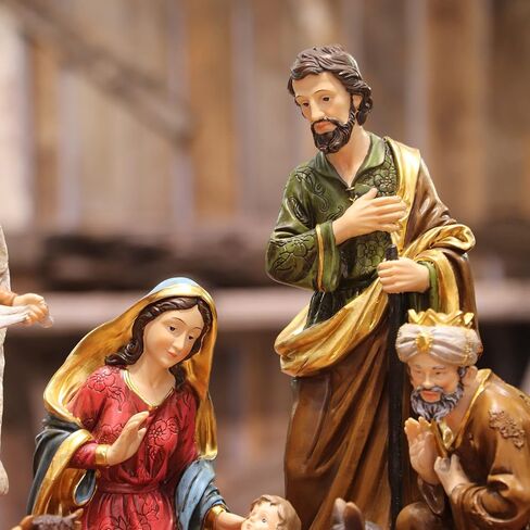 Zayton Nativity Set Christmas Indoor Figurines 11 pcs Nativity Scene Set 5.5“ Holy Family Miniatures Statue Crib Jesus Manger Ornament Church Xmas Gift Home Decoration in Saudi Arabia