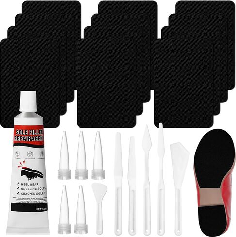 12 Pcs Black Shoe Sole Protectors with 50 ml Repair Adhesive Shoe Glue 2 Set Spreader Tools, Shoe Bottom Grip Pads Non Slip Shoe Pads for High Heels Leather Shoes in Saudi Arabia