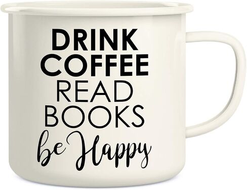 Retreez Drink Coffee Read Books Be Happy 16 Oz Enamel Stainless Steel Metal Camping Campfire Coffee Mug Cup - Funny, Sarcastic, Motivational, Inspirational birthday gift for friend, coworker, dad mom in Saudi Arabia