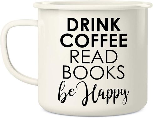Retreez Drink Coffee Read Books Be Happy 16 Oz Enamel Stainless Steel Metal Camping Campfire Coffee Mug Cup - Funny, Sarcastic, Motivational, Inspirational birthday gift for friend, coworker, dad mom in Saudi Arabia