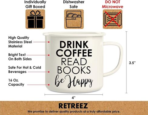 Retreez Drink Coffee Read Books Be Happy 16 Oz Enamel Stainless Steel Metal Camping Campfire Coffee Mug Cup - Funny, Sarcastic, Motivational, Inspirational birthday gift for friend, coworker, dad mom in Saudi Arabia
