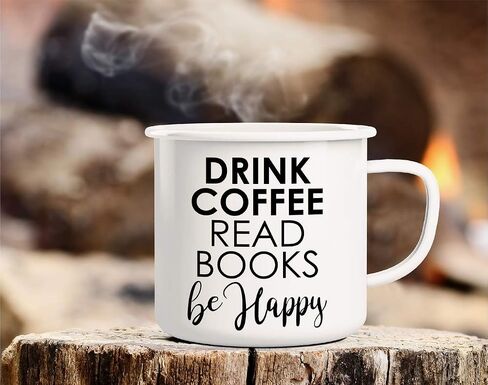 Retreez Drink Coffee Read Books Be Happy 16 Oz Enamel Stainless Steel Metal Camping Campfire Coffee Mug Cup - Funny, Sarcastic, Motivational, Inspirational birthday gift for friend, coworker, dad mom in Saudi Arabia